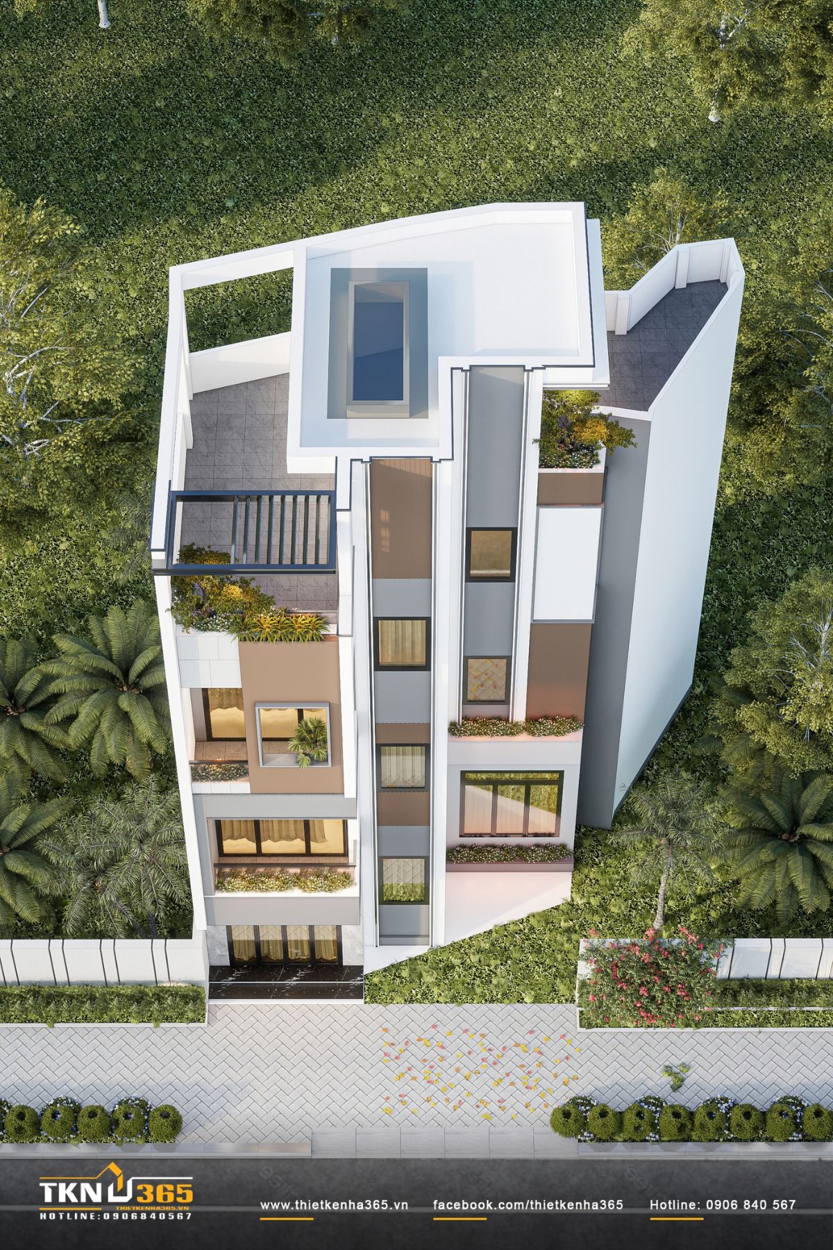 Nhà phố 4 tầng 3x8m ở Hóc Môn: Chắt chiu từng mét vuông cho tổ ấm đủ đầy 5 Khu vực sân thượng nhà phố 4 tầng bố trí khoảng sân ngoài trời, giàn lam và bồn cây xanh dọc mặt tiền