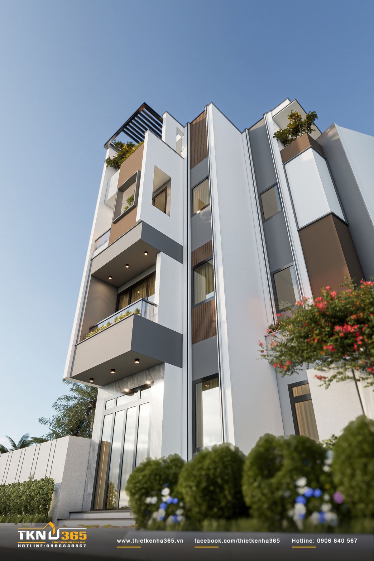 Nhà phố 4 tầng 3x8m ở Hóc Môn: Chắt chiu từng mét vuông cho tổ ấm đủ đầy 6 Những đường nét thẳng đứng kết hợp ban công đua ra giúp mặt tiền nhà phố 4 tầng thêm thanh thoát và cân đối