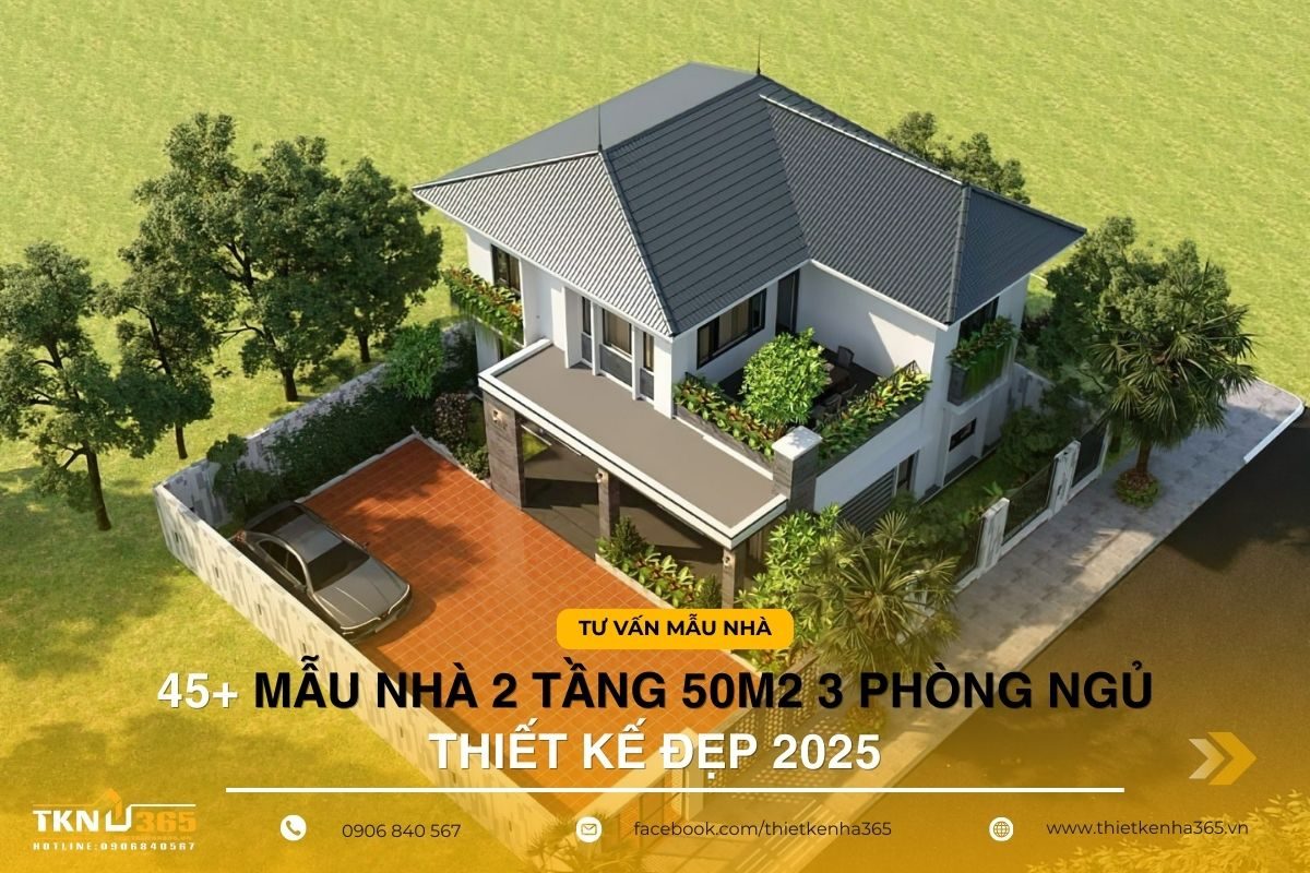 Mẫu nhà 2 tầng 50m2 3 phòng ngủ