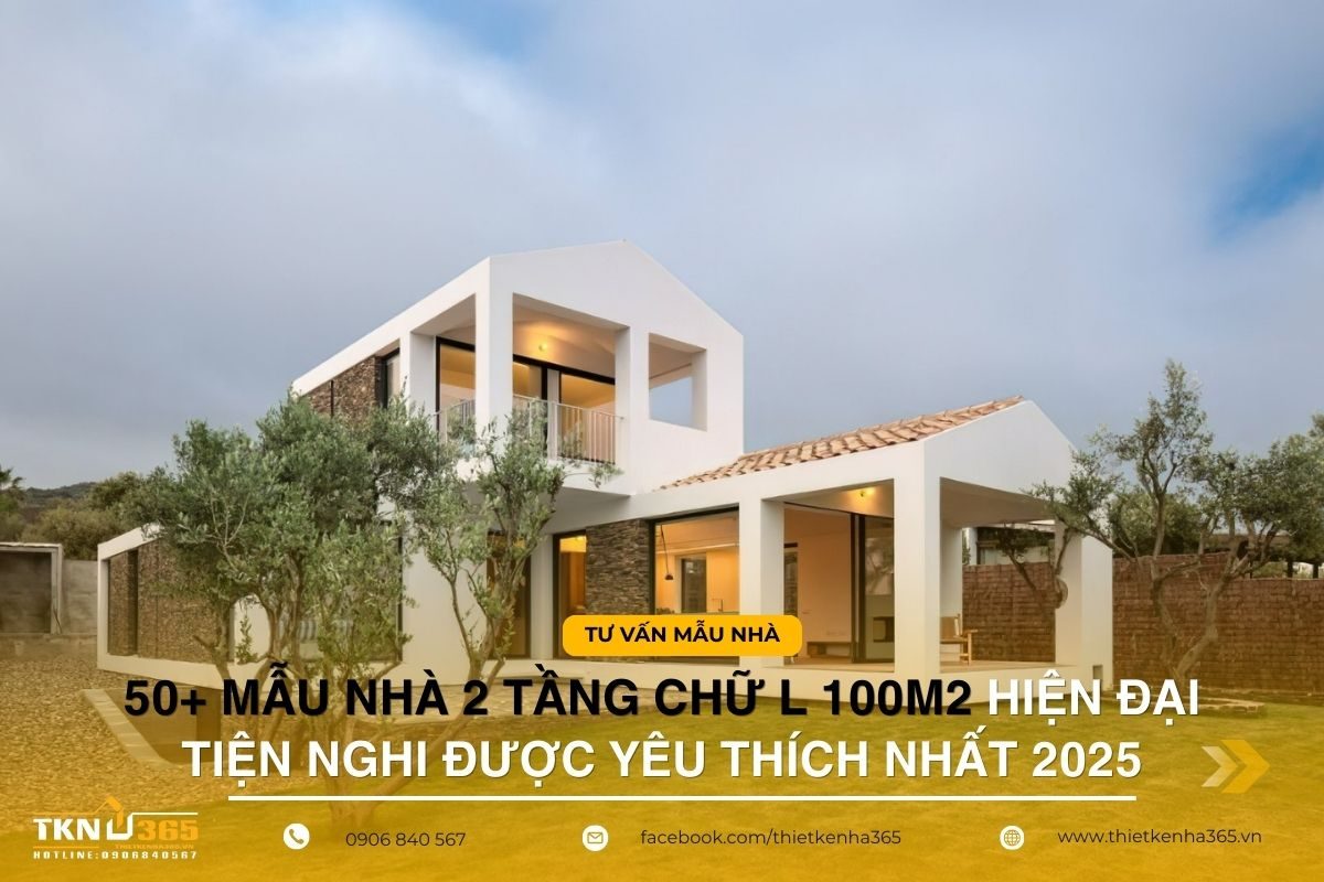 Mẫu nhà 2 tầng chữ L 100m2