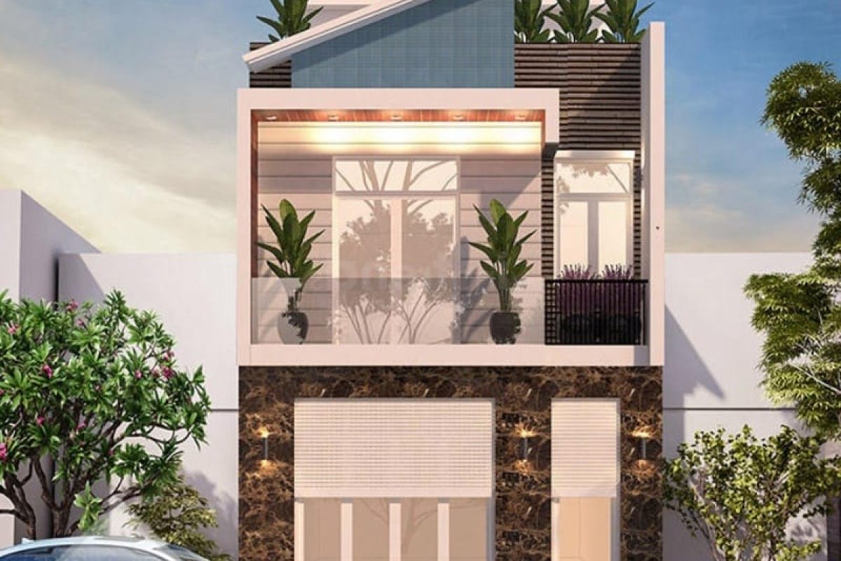 Mặt bằng tầng một thiết kế nhà ống 40m2 2 tầng