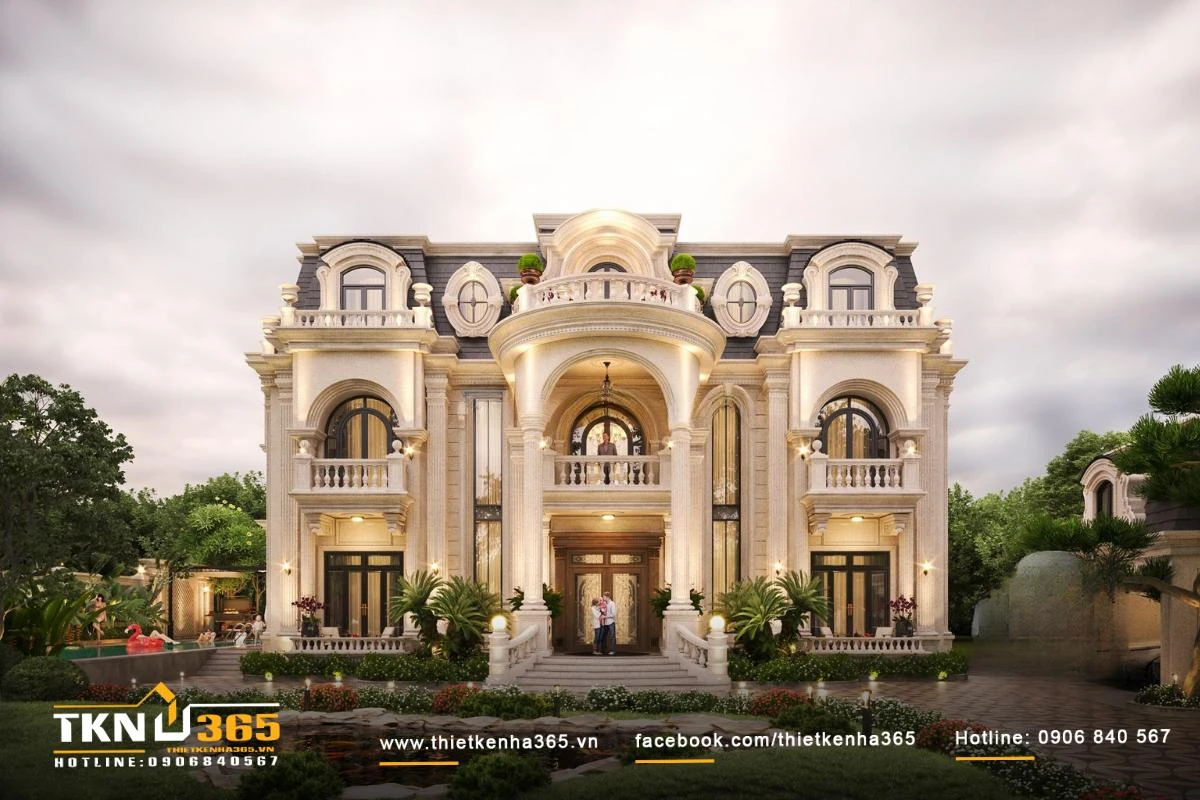 Mẫu biệt thự kiểu Pháp có hồ bơi này mang đến ấn tượng mạnh mẽ ngay từ cái nhìn đầu tiên