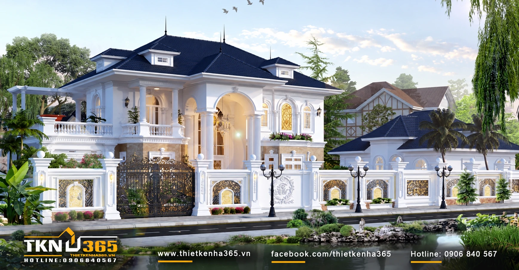 Mặt tiền biệt thự nhà vườn Pháp đẹp 2 tầng