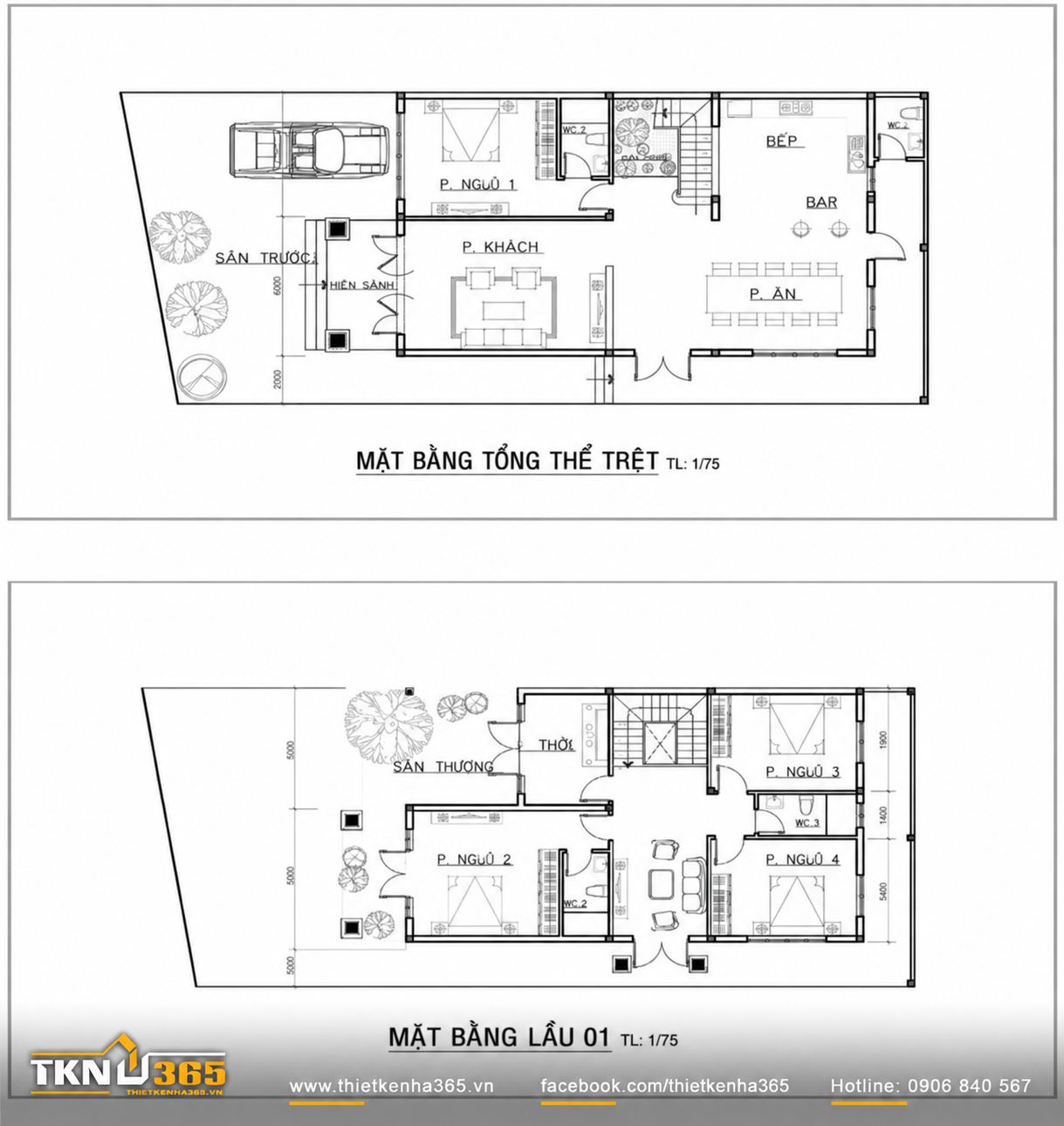 Bản vẽ thiết kế mặt bằng biệt thự nhà vườn Pháp 2 tầng