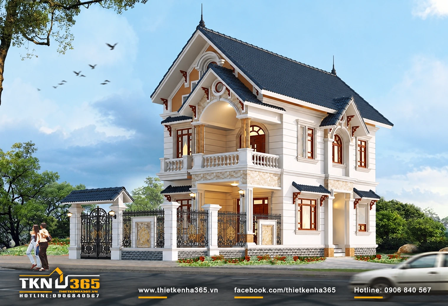 Biệt thự mái Thái kiểu Pháp theo phong cách tân cổ điển